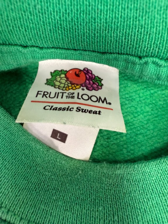 90s VINTAGE Πράσινο Crewneck Φούτερ Fruit of the Loom Coolwash 1976 L