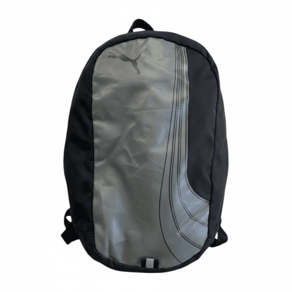 VINTAGE PUMA BACKPACK WITH REFLECTIVE PANEL BLACK SILVER UNISEX ONE SIZE