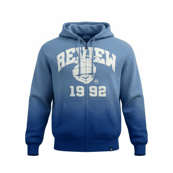 VINTAGE REVIEW GIACCA CON CAPPUCCIO FULL ZIP OMBRE BLU DA UOMO L