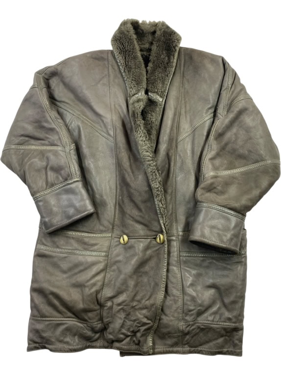 Vintage Shearling Δερμάτινο Παλτό Καφέ/Λαδί (XL-XXL)