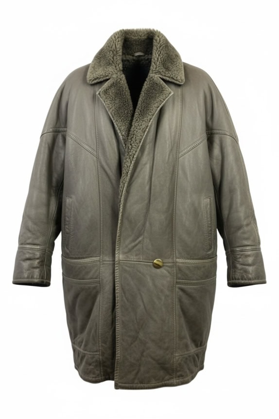 Vintage Shearling Δερμάτινο Παλτό Καφέ/Λαδί (XL-XXL)
