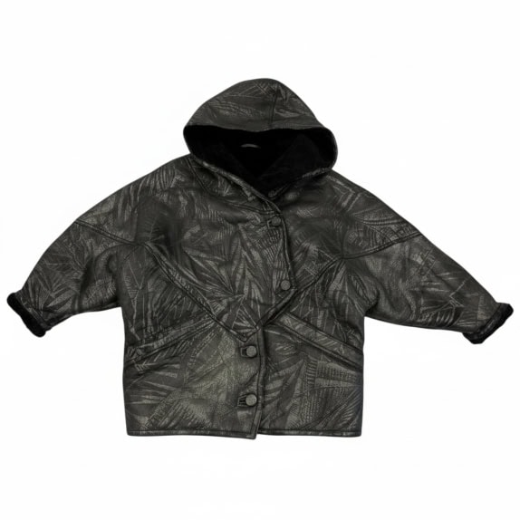 VINTAGE SHEARLING ΜΑΥΡΟ ΜΠΟΥΦΑΝ ΜΕ ΚΟΥΚΟΥΛΑ M/L
