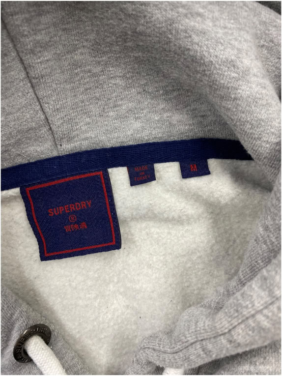 VINTAGE SUPERDRY HOODIE LOGO PRINT GREY WOMEN M