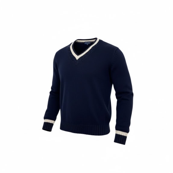 VINTAGE SUPERGA CENTURY ΠΛΕΚΤΗ ΜΠΛΟΥΖΑ V-NECK ΜΕ ΡΙΓΕΣ ΜΠΛΕ ΑΝΔΡΙΚΗ XL
