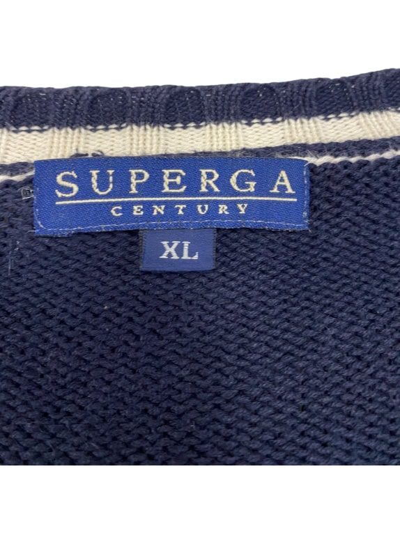 VINTAGE SUPERGA CENTURY ΠΛΕΚΤΗ ΜΠΛΟΥΖΑ V-NECK ΜΕ ΡΙΓΕΣ ΜΠΛΕ ΑΝΔΡΙΚΗ XL