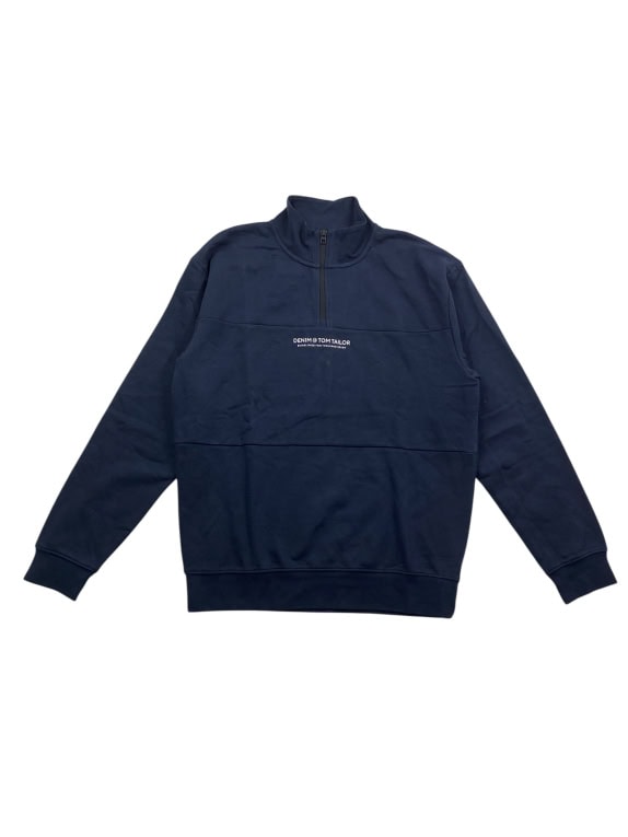 VINTAGE TOM TAILOR DENIM HALF-ZIP SWEATSHIRT LOGO DARK BLUE MEN'S M