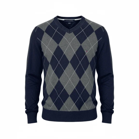 VINTAGE TOMMY HILFIGER ARGYLE ΠΛΕΚΤΟ ΜΕ V-ΛΑΙΜΟΚΟΨΗ S