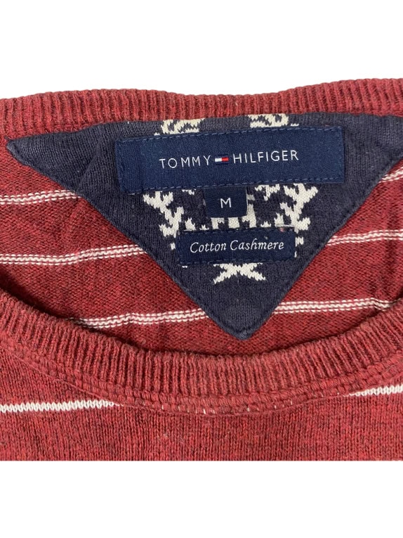 VINTAGE TOMMY HILFIGER ΠΛΕΚΤΗ ΜΠΛΟΥΖΑ COTTON CASHMERE ΡΙΓΕ ΜΠΟΡΝΤΟ M