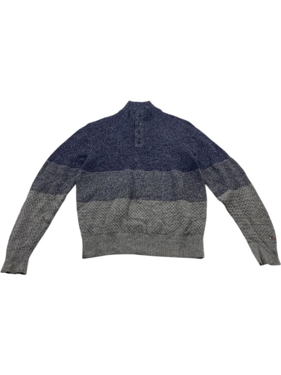 VINTAGE TOMMY HILFIGER ΠΛΕΚΤΟ ΠΟΥΛΟΒΕΡ ΜΕ ΚΟΥΜΠΙΑ ΜΠΛΕ ΓΚΡΙ ΑΝΔΡΙΚΟ L