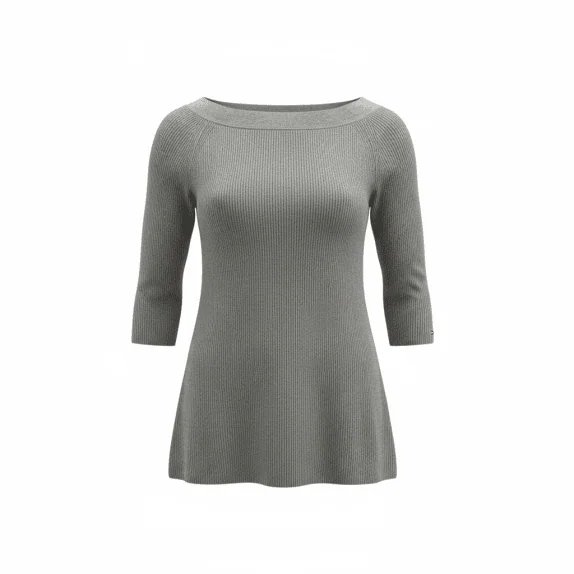 VINTAGE TOMMY HILFIGER MAGLIONE LAVORATO A MAGLIA A COSTE GRIGIO DA DONNA M