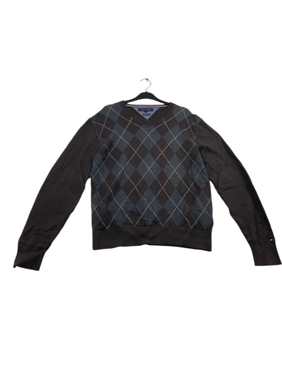 VINTAGE TOMMY HILFIGER ΠΛΕΚΤΟ ΠΟΥΛΟΒΕΡ ΡΟΜΒΟΙ ΚΑΦΕ ΑΝΔΡΙΚΟ M