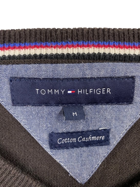VINTAGE TOMMY HILFIGER ΠΛΕΚΤΟ ΠΟΥΛΟΒΕΡ ΡΟΜΒΟΙ ΚΑΦΕ ΑΝΔΡΙΚΟ M