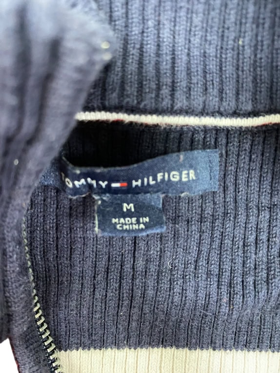 VINTAGE TOMMY HILFIGER STRIPED HALF-ZIP KNIT SWEATER M
