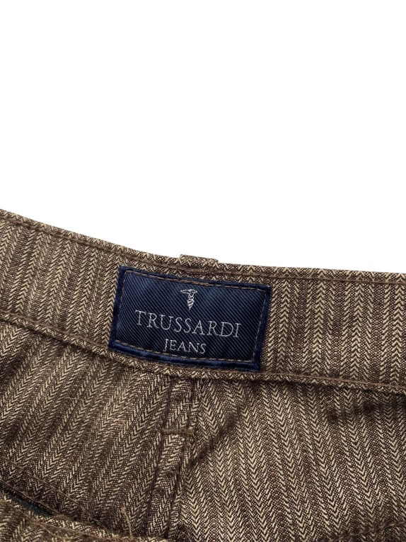 VINTAGE TRUSSARDI JEANS HERRINGBONE PATTERN TROUSERS BROWN WOMEN XS-S