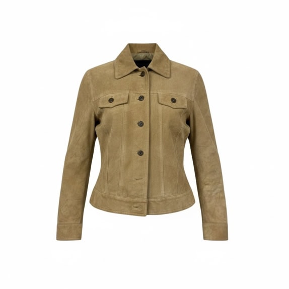 VINTAGE VERA PELLE WOMEN'S SUEDE JACKET IN BEIGE-TAN COLOR S