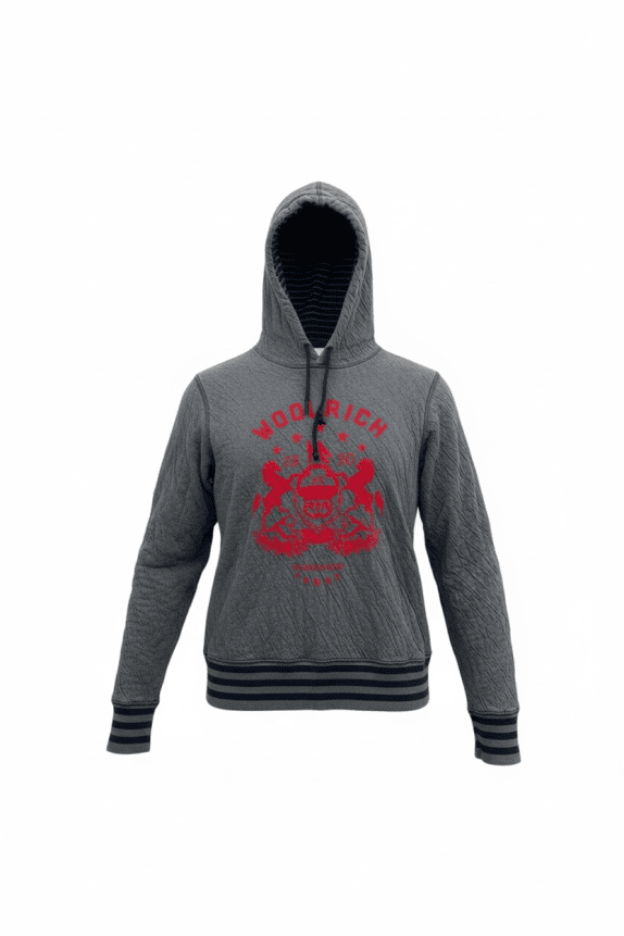 WOOLRICH Φούτερ Hoodie Vintage Με Κεντημένο Λογότυπο Γκρι Ανδρικό M