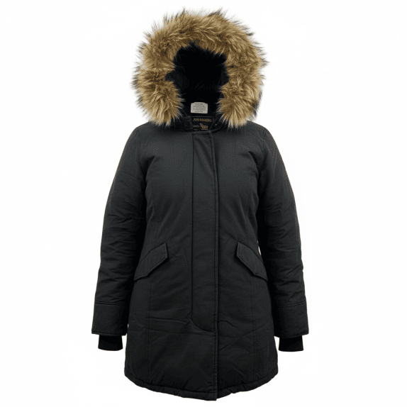 WOOLRICH Women’s Vintage Parka Jacket Fur Hood Black M