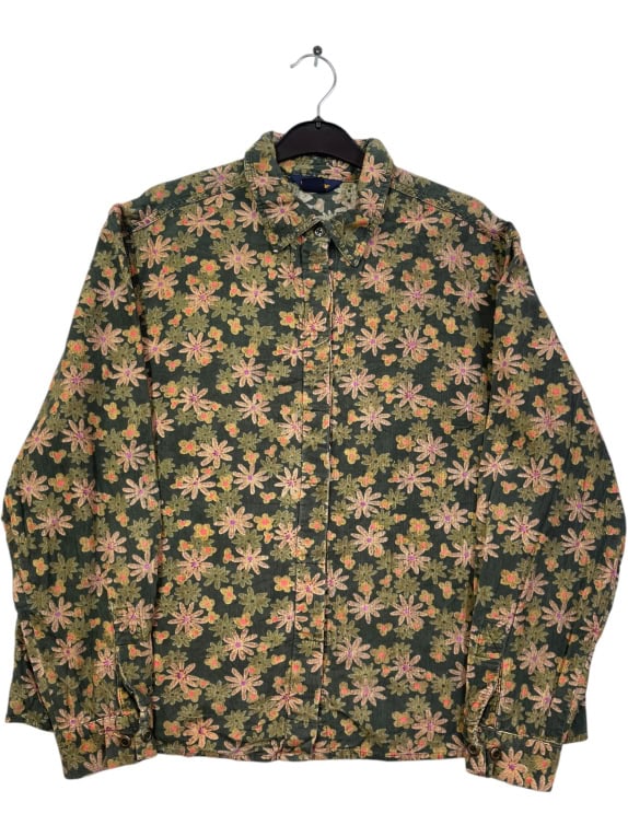 WOOLRICH CORDUROY SHIRT WITH FLORAL PRINT GREEN WOMEN'S XL