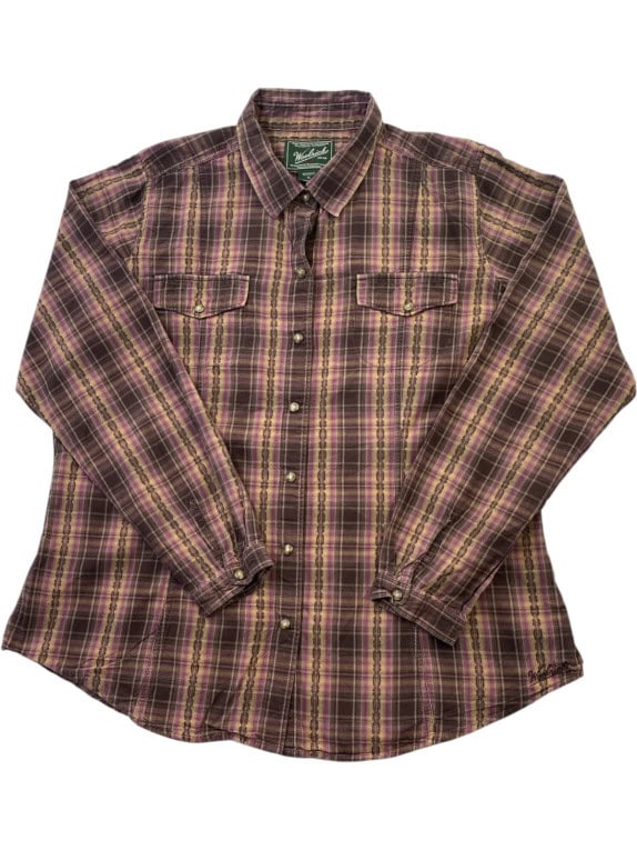 WOOLRICH CAMICIA A QUADRI RICAMATA VIOLA DONNA PRE OWNED L
