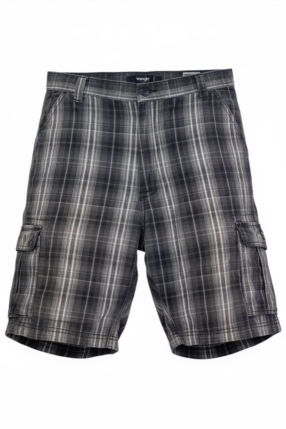 WRANGLER CARGO SHORTS UTILITY PLAID CHARCOAL MENS PRE OWNED XL