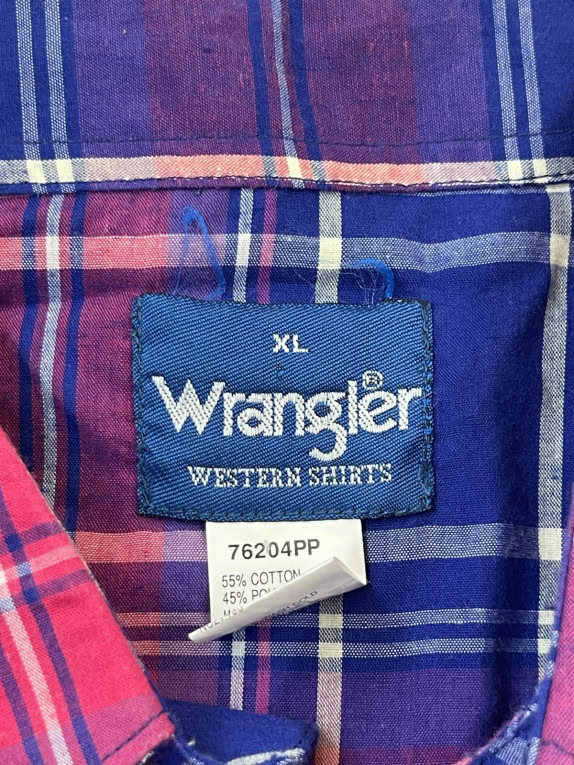 WRANGLER SHORT SLEEVE WESTERN SHIRT PLAID NAVY RED MENS PRE OWNED XL