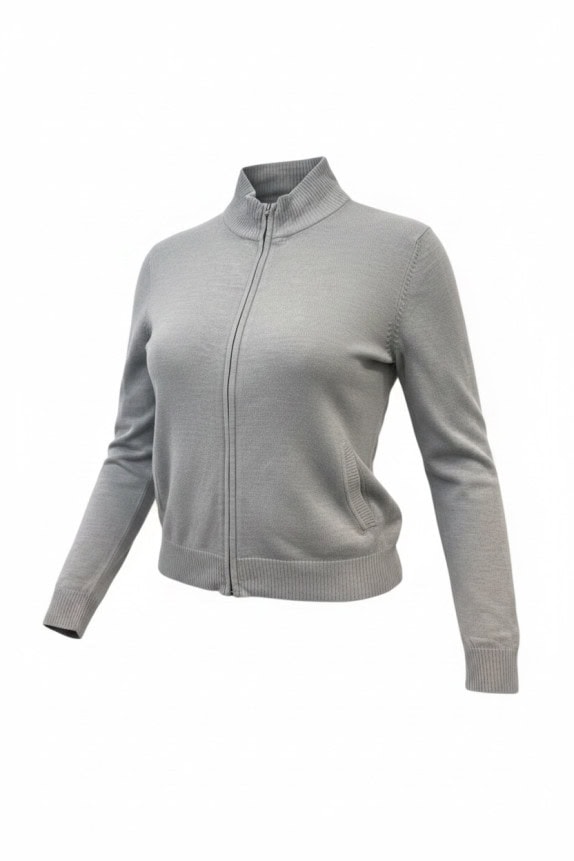 WRANGLER KNIT ZIP CARDIGAN MINIMAL GREY WOMEN PRE OWNED L