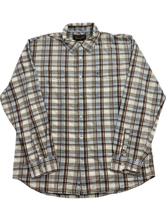 WRANGLER ΠΟΥΚΑΜΙΣΟ CASUAL CLASSIC CHECKED EMBROIDERED LOGO ΚΑΦΕ/ΓΑΛΑΖΙΟ ΑΝΔΡΙΚΟ XL