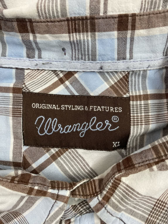 WRANGLER ΠΟΥΚΑΜΙΣΟ CASUAL CLASSIC CHECKED EMBROIDERED LOGO ΚΑΦΕ/ΓΑΛΑΖΙΟ ΑΝΔΡΙΚΟ XL