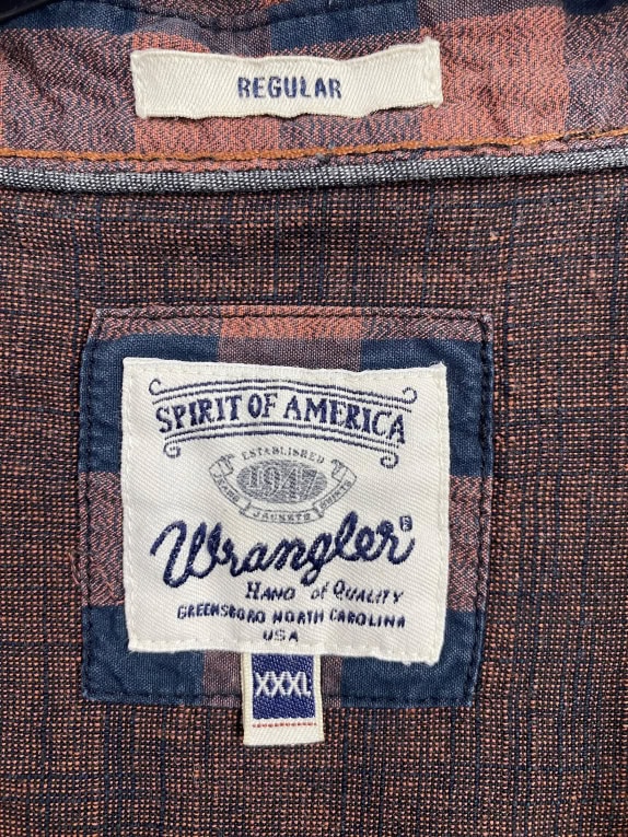 WRANGLER SHIRT VINTAGE STYLE LOGO CHECKERED BROWN/BLUE MEN'S XXXL