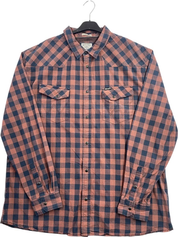 WRANGLER SHIRT VINTAGE STYLE LOGO CHECKERED BROWN/BLUE MEN'S XXXL