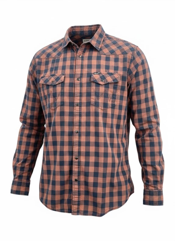 WRANGLER ΠΟΥΚΑΜΙΣΟ VINTAGE STYLE ΛΟΓΟΤΥΠΟ ΚΑΡΟ ΚΑΦΕ/ΜΠΛΕ ΑΝΔΡΙΚΟ XXXL