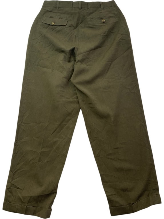 YVES SAINT LAURENT PLEATED TROUSERS CLASSIC OLIVE MENS PRE OWNED S