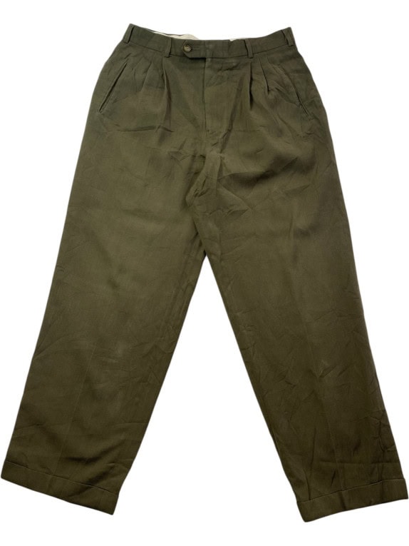 YVES SAINT LAURENT PLEATED TROUSERS CLASSIC OLIVE MENS PRE OWNED S