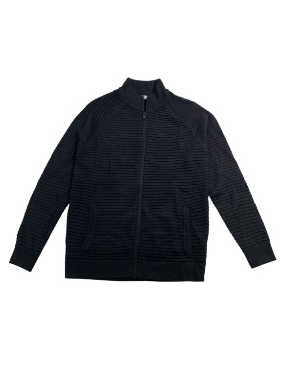 Cardigan lavorato a maglia con cerniera a coste nero da uomo L