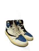 NIKE AIR JORDAN 1 HIGH TRAVIS SCOTT FRAGMENT SNEAKERS WHITE BLUE BLACK MENS PRE OWNED EU 42.5