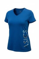 ASICS V NECK T SHIRT SPORTSWEAR GRAPHIC BLUE WOMEN PRE OWNED