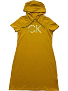 CALVIN KLEIN HOODED LOGO DRESS MUSTARD YELLOW WOMEN'S M