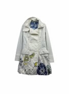 DESIGUAL TRENCH COAT VINTAGE ART GRAPHICS WHITE WOMEN'S S
