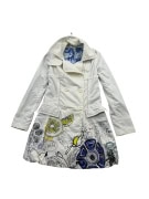 DESIGUAL TRENCH COAT VINTAGE ART GRAPHICS WHITE WOMEN'S S