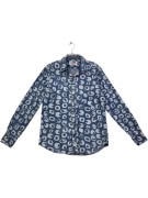 DESIGUAL Denim Shirt Retro Circle Print Blue Size M