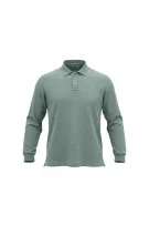 FILA LONG SLEEVE POLO SHIRT VINTAGE EMBROIDERED LOGO GREEN HEATHER MEN'S S/M