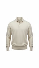 GUESS Εκρού Πλεκτό Polo Μακρυμάνικο Ανδρικό XL