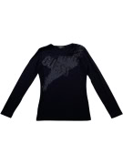 GUESS ΜΠΛΟΥΖΑ ΜΑΚΡΥΜΑΝΙΚΗ RHINESTONE LOGO ΜΑΥΡΟ ΓΥΝΑΙΚΕΙΟ S