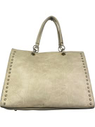 Women’s Beige Oversized Shoulder Bag with Stud Details