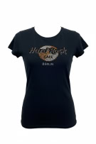 HARD ROCK CAFE T-SHIRT BERLIN RHINESTONE LOGO BLACK WOMEN'S MEDIUM