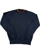 HARMONT & BLAINE ΠΟΥΛΟΒΕΡ CREWNECK - NAVY BLUE ΜΕ ΠΟΛΥΧΡΩΜΗ ΛΑΙΜΟΚΟΨΗ - M