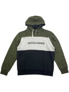 Jack & Jones Φούτερ Hoodie Colorblock Casual Logo Χακί Μαύρο Ανδρικό L