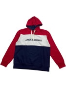 JACK & JONES FELPA CON CAPPUCCIO COLORBLOCK ROSSO/BIANCO/NAVY DA UOMO XL