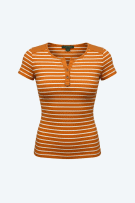 LAUREN RALPH LAUREN T-Shirt Ριγέ Κουμπιά Πορτοκαλί Γυναικείο S