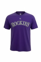 MAJESTIC Colorado Rockies MLB T-Shirt con logo Spellout Viola UNISEX M